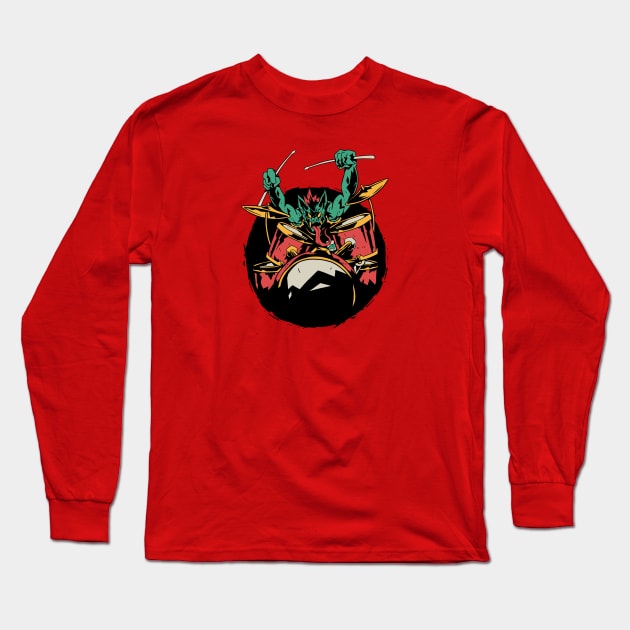 Funny Monster Drummer Cartoon Long Sleeve T-Shirt by SLAG_Creative